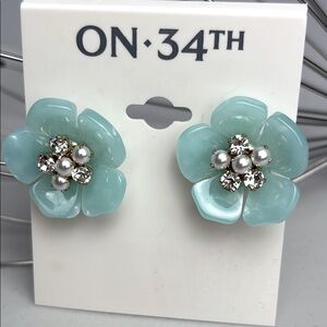 NWT Aqua Pearl Rhinestone Floral Earrings